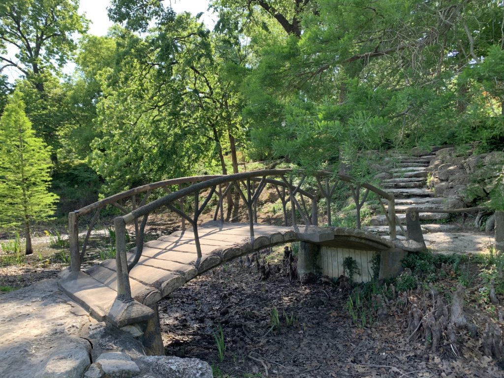 Wooden bridge at Woodward Park in Tulsa, OK
