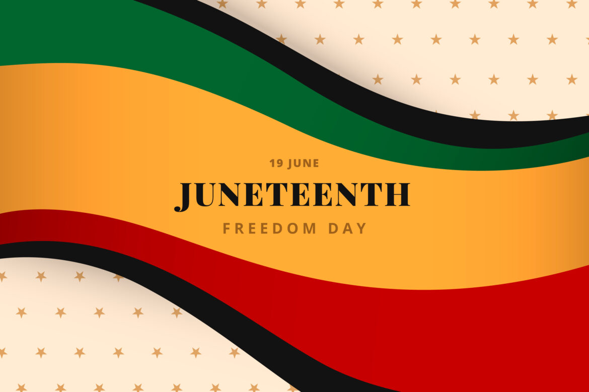 A banner displaying the text 19 June Juneteenth Freedom Day